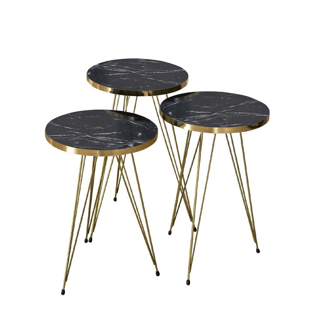 Luxurious Modern 3 Piece Round Nesting Sideend Table Set With Metal