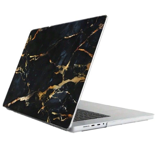 Black &amp; Gold Marble Print Hard Shell Case For MacBook Air M2 2022