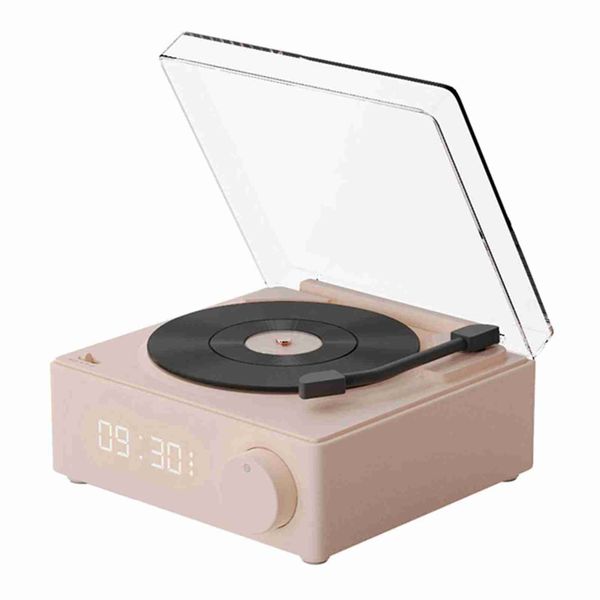 Rotating Vinyl Disc Alarm Clock Speaker Retro 360 Degree Stereo Pink