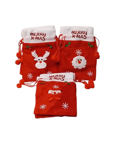 Festive Drawstring Christmas Bags - Pack of 6