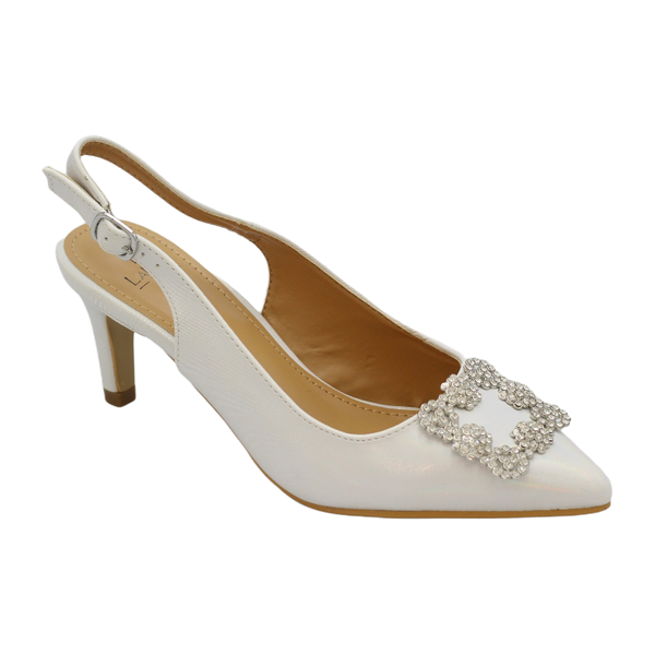 Lamara Paris Safia Sling Back Medium Heel 6cm With Front Trim White