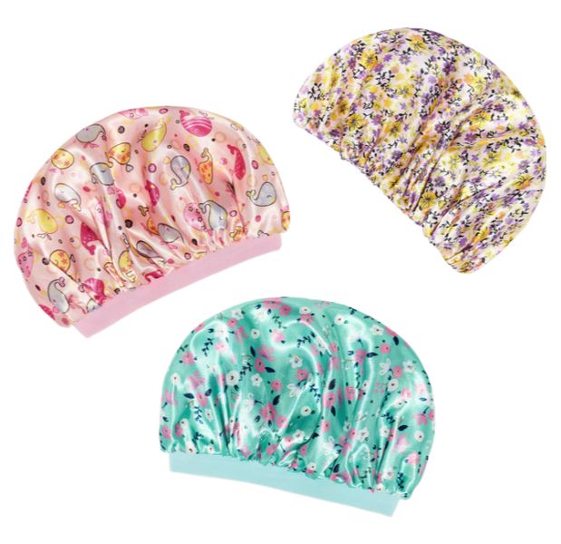 3-Piece Children's Cap With A Satin Silk Headgear For Sleeping