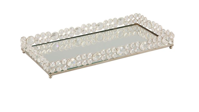 Acrylic Beaded Rectangular Mirror Base Serving Tray