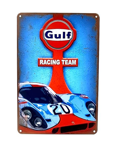 Gulf Racing Team Vintage Style Metal Tin Sign for Café - Bar Wall Décor
