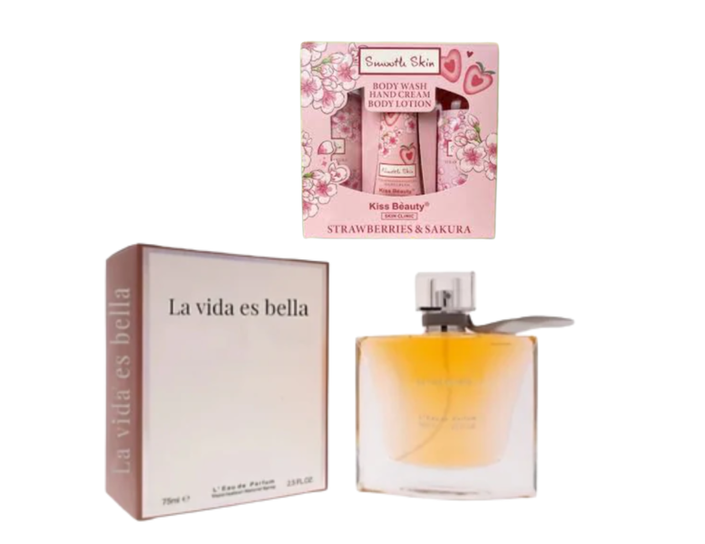 La Vida Es Bella Luxury Fragrance and Strawberries &amp; Sakura Skincare set