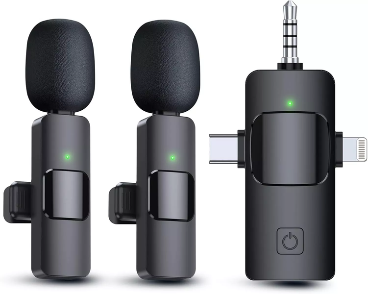 3-in-1 Wireless Lavalier Dual Microphones Compatible With iPhone / Android / Cameras-GC