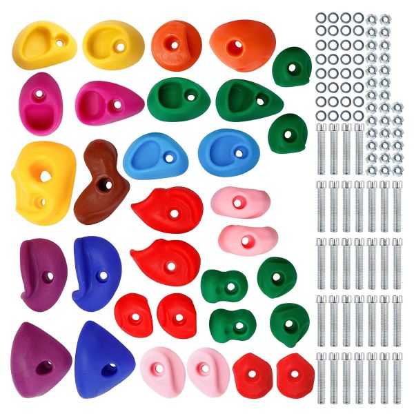 32 Pieces Kids Homemade Climbing Training Wall Rock Boulder Ring Hold Set Gift