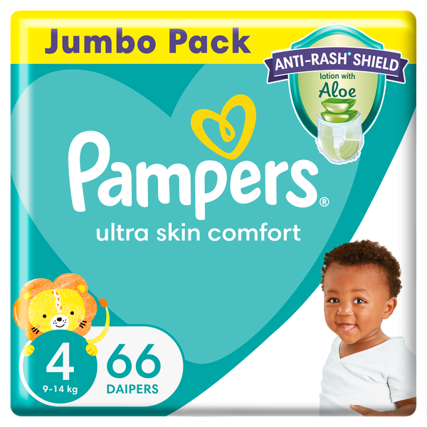 Pampers Anti-Rash Shield Taped Diapers - Size 4 (9-14 kg), 66 Nappies