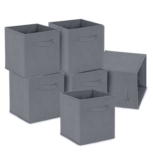 Collapsible Double Handle Non-woven Drawer Organiser Storage Boxes - Set of 6