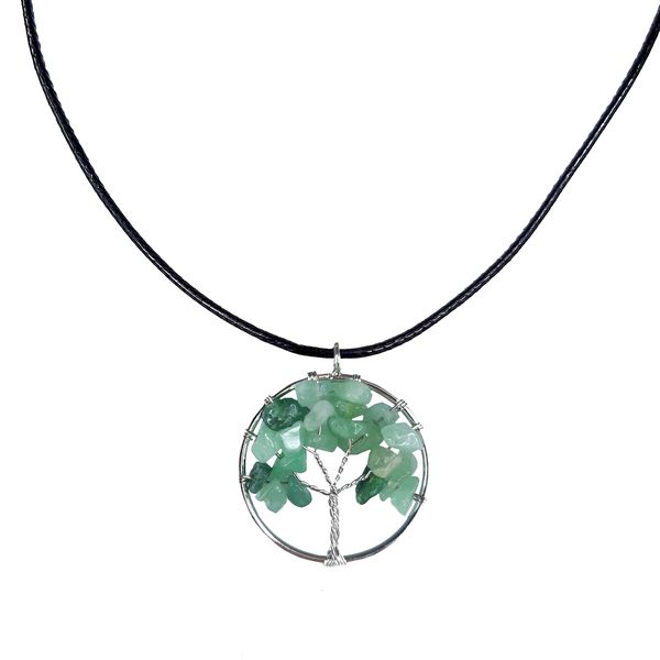 Earth Stone Collection - Round Aventurine Tree Of Life Stone Necklace