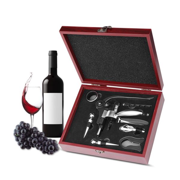 9-Pc Fun Wine Opener Gift Set in Wooden Box, Complete Wine Lover Kit