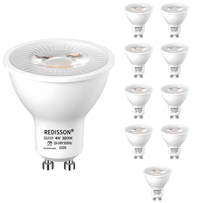 REDISSON 10-Pack GU10 LED Light Bulb 4W 450Lumens 3000K Warm White