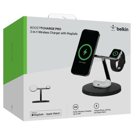 Belkin Boost Charge Pro 3-in-1 Wireless Charger with 15W MagSafe