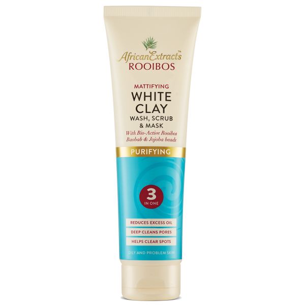 African Extracts Rooibos Mattifying White Clay Wash, Scrub &amp; Mask