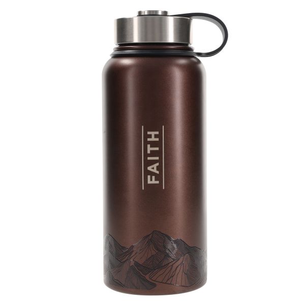 Stainless Steel Water Bottle - Faith, Mountains, Brown