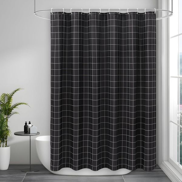 Poly Chequered Shower Curtain - Black (140 x 0.2 x 200mm)