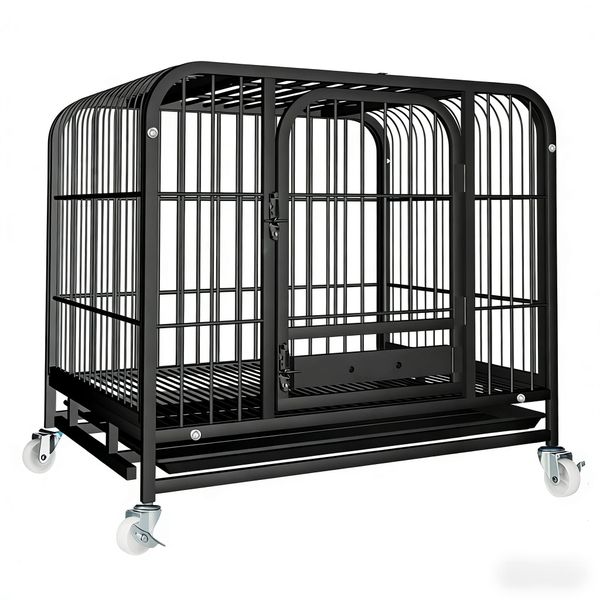 Reinforced Escape-Proof Dog Crat -Strong Frame,Sky Window &amp; Silent Wheels-S