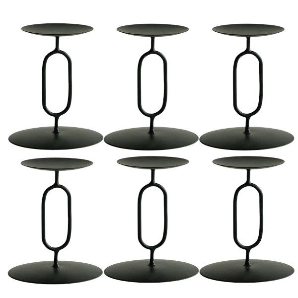 6-Pack Modern Metal Candle Holders - Black