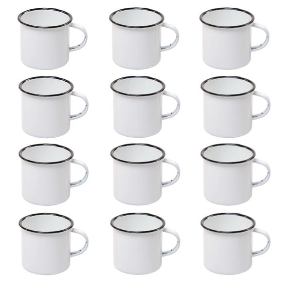 Camping Enamel Mug 8cm Set of 12- White Value Pack