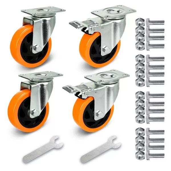3-Inch Caster Set Bottom Plate Universal Wheel with Brake Push Wheel