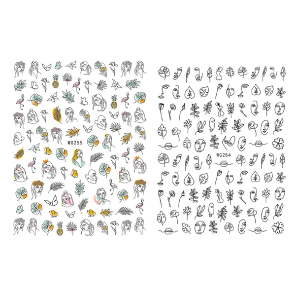 2 Strap Adhesive Graffiti Nail Stickers Black Line Nail Stickers