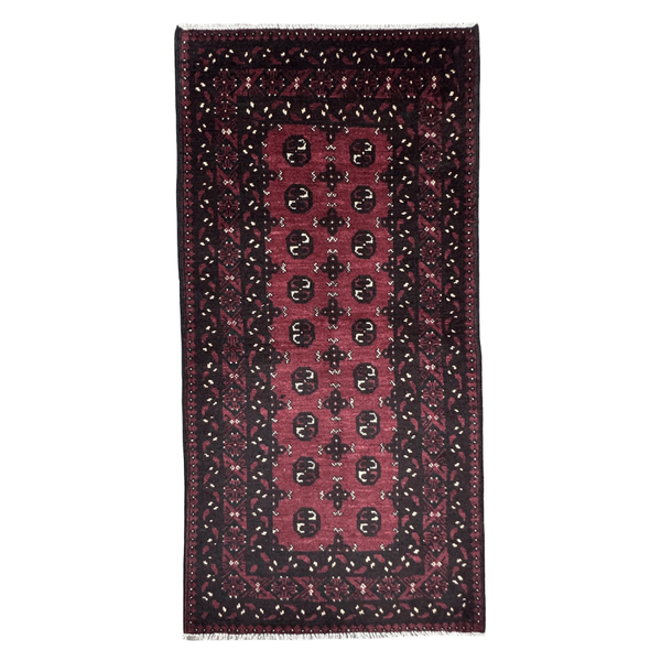 Rugs of Persia / 197 x 95cm Handmade Oxblood Red Afghan Wool Rug