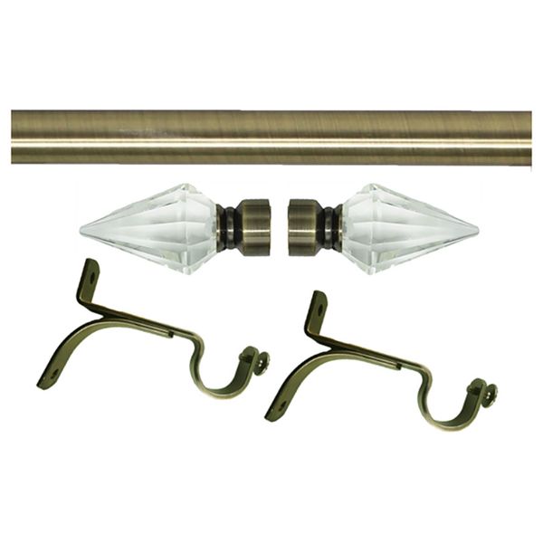 Matoc 25mm Curtain Pole Set - Crystal Arrow Finials - Antique Brass - 1.5m