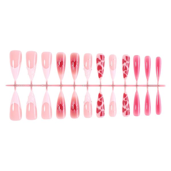 Minimalist Heart-Shaped Manicure Nails, Nude French Red Almond