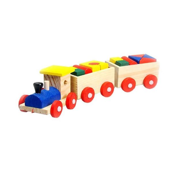 Wooden 3-Carriage Train With Colourful Blocks YG-150A