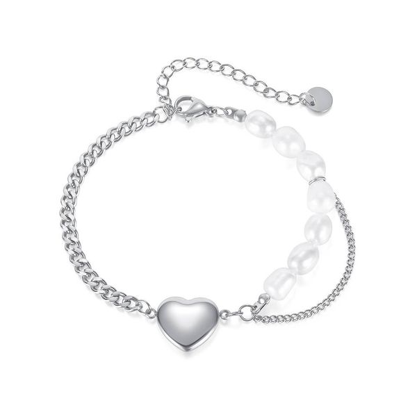 Bracelet 18k Gold Plated Titanium Steel Chain Pearl Heart