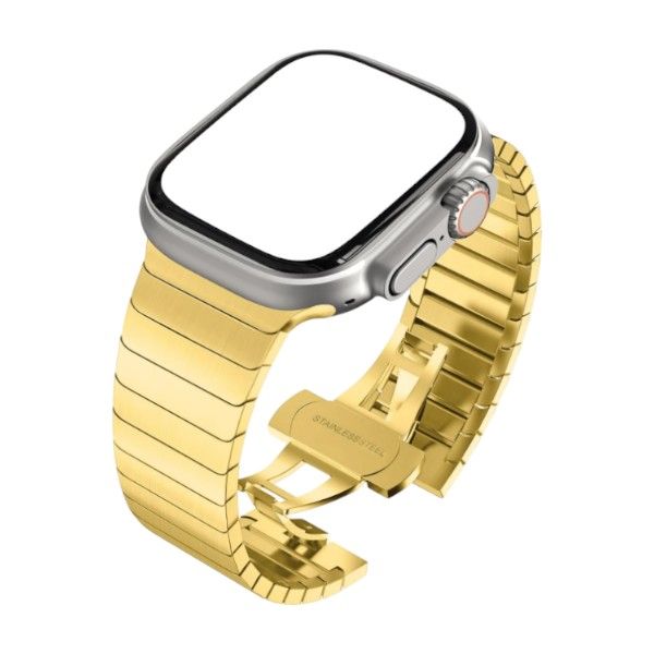 Stainless Steel Apple Watch Strap With Metal Bow Buckle Design -Yellow Gold