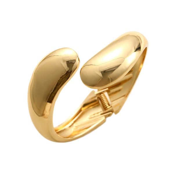 Gold-tone Fashion Curved Polished Bangle with Adjustable Opening