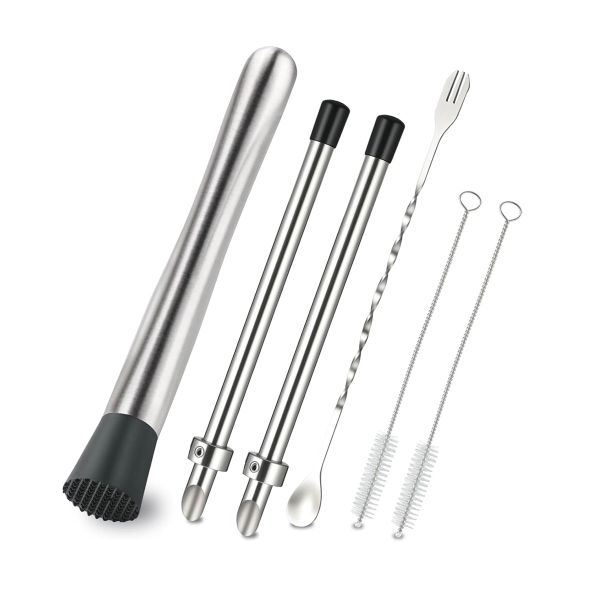 6 Pieces Straw Puncher And Muddler Spoon Set For Cocktail Lemonade Stands