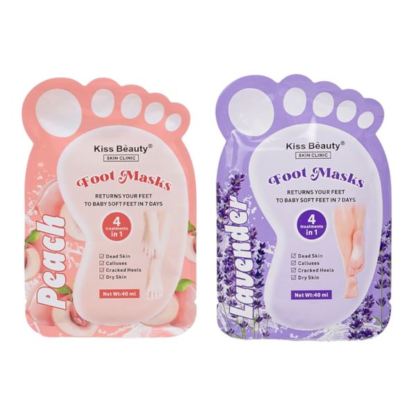 Set of 2 - KissBeauty Peach Lavender 4-in-1 Exfoliating Peeling Foot Masks