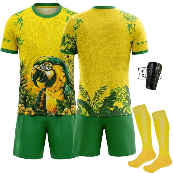 4 Pieces Kid Boys Soccer Football Jersey Set - Yellow/Green - Brazil Style