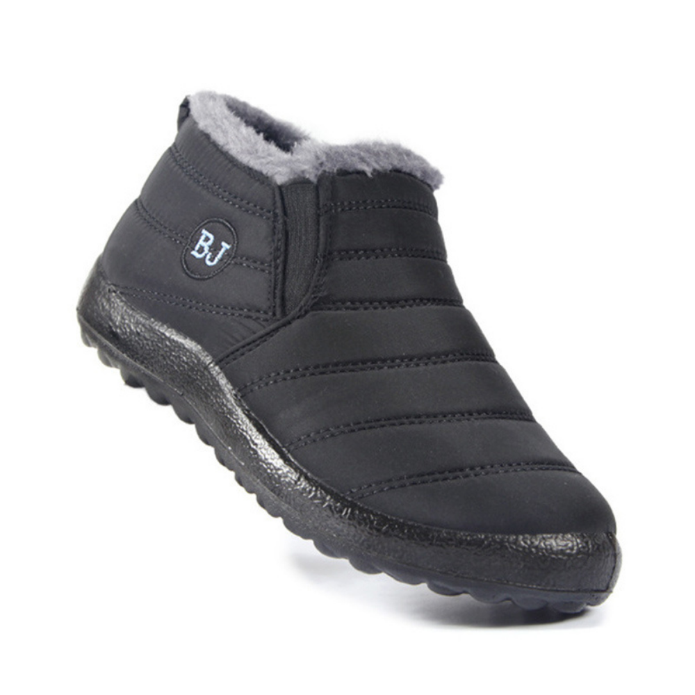 Warm Fur Grey Lining Waterproof Flat Black Sole Boots For Women | Buy ...