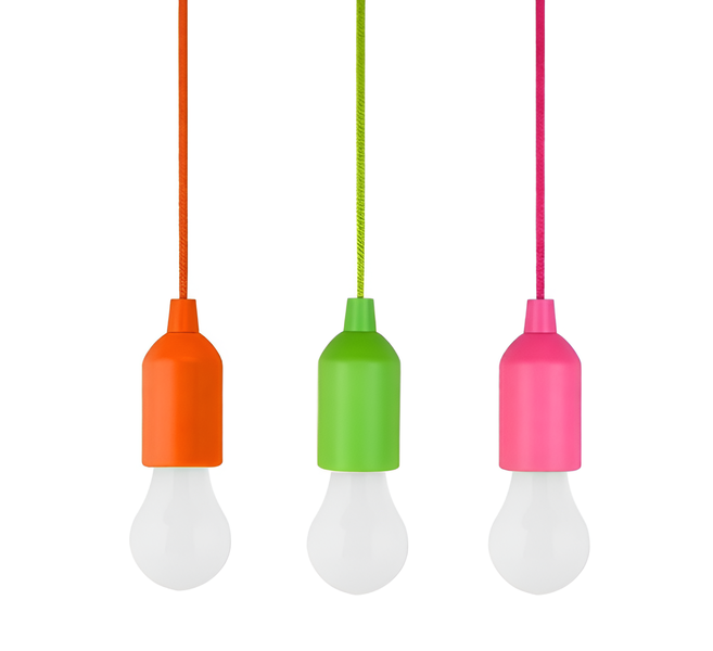 Colourful Pull Cord Lights-Set of 3- Orange, Pink, Green