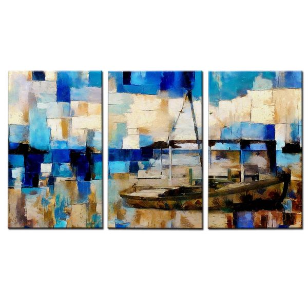 Canvas-Art- 3 Pieces Cubic Sail Boat Abstract Wall Art