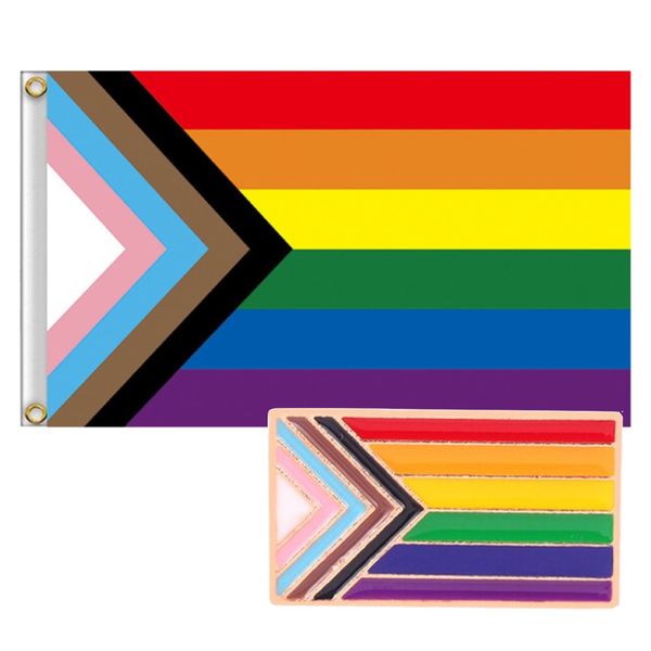 Decor Rainbow LQBTQ All Inclusive Pride Flag With Fashion Pride Badge