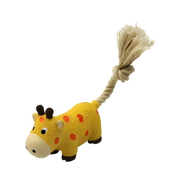 GNH Interactive Pet Squeaky Latex Toy - Cow With Rope Tail