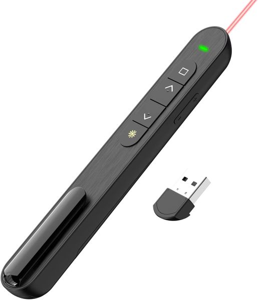 Wireless Presenter Remote with Laser Pointer &amp; USB Receiver - Black