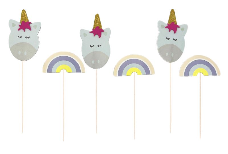 Unicorns and Rainbows Cupcake Toppers - 6 Toppers