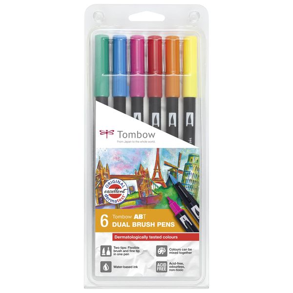 Tombow ABT Dual Brush Pens - Dermatalogically Tested Colours - 6 Pack