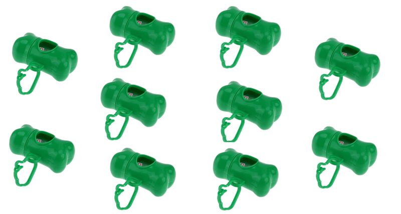10 x Dog Poop Poo Plastic Bags Holder Set for Pet Walking - Green