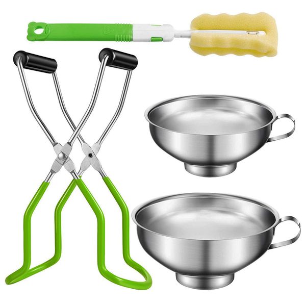 4 Pieces Stainless Steel Canning Jar Lifter with Funnel &amp; Cleaning Brush