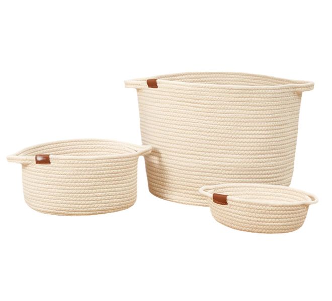 Set of 3 Cotton Thread Rope Handmade Storage Basket Home Storage Organizer