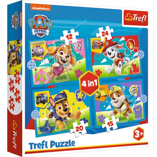 Puzzles - "4in1 (12, 15, 20, 24)" - Running Pupies, Viacom Paw Patrol