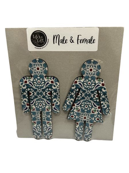 Wooden His &amp; Her Wall Art - Blue Flower Face Mandala