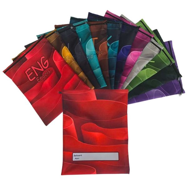 7 x Swirly Design Subject Book Bags In Afrikaans