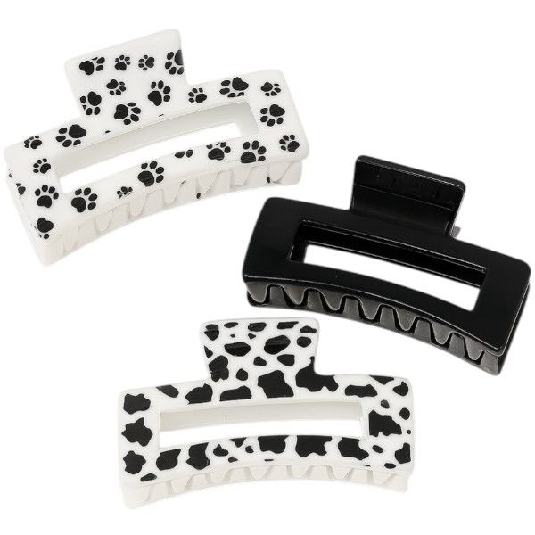 3 Piece - Medium Square Claw Clips with Various Designs & Colours